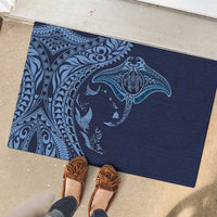 Hawaiian Manta Ray and Polynesian Tribal Tattoo Rubber Doormat Dark Navy Color LT03