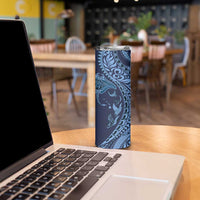 Hawaiian Manta Ray and Polynesian Tribal Tattoo Skinny Tumbler Dark Navy Color