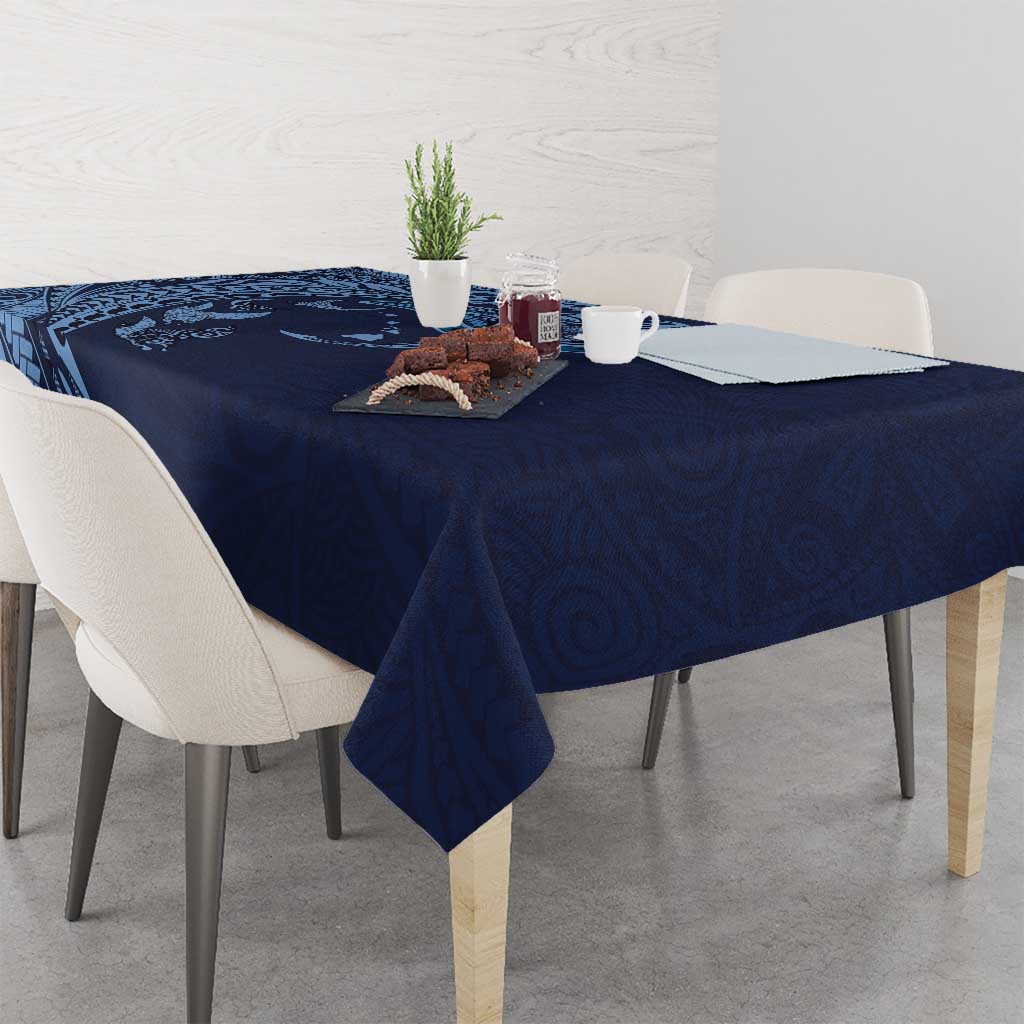 Hawaiian Manta Ray and Polynesian Tribal Tattoo Tablecloth Dark Navy Color LT03