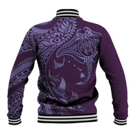 Hawaiian Manta Ray and Polynesian Tribal Tattoo Baseball Jacket Purple Color LT03