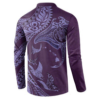 Hawaiian Manta Ray and Polynesian Tribal Tattoo Button Sweatshirt Purple Color LT03