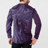Hawaiian Manta Ray and Polynesian Tribal Tattoo Button Sweatshirt Purple Color LT03