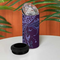 Hawaiian Manta Ray and Polynesian Tribal Tattoo 4 in 1 Can Cooler Tumbler Purple Color