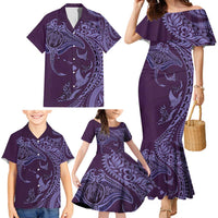 Hawaiian Manta Ray and Polynesian Tribal Tattoo Family Matching Mermaid Dress and Hawaiian Shirt Purple Color LT03 - Polynesian Pride