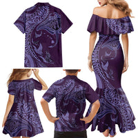 Hawaiian Manta Ray and Polynesian Tribal Tattoo Family Matching Mermaid Dress and Hawaiian Shirt Purple Color LT03 - Polynesian Pride
