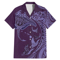 Hawaiian Manta Ray and Polynesian Tribal Tattoo Family Matching Mermaid Dress and Hawaiian Shirt Purple Color LT03 Dad's Shirt - Short Sleeve Purple - Polynesian Pride