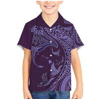 Hawaiian Manta Ray and Polynesian Tribal Tattoo Family Matching Mermaid Dress and Hawaiian Shirt Purple Color LT03 Son's Shirt Purple - Polynesian Pride