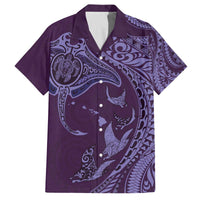 Hawaiian Manta Ray and Polynesian Tribal Tattoo Family Matching Off The Shoulder Long Sleeve Dress and Hawaiian Shirt Purple Color LT03 Dad's Shirt - Short Sleeve Purple - Polynesian Pride