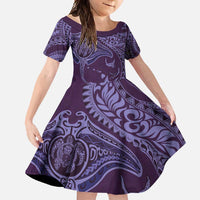 Hawaiian Manta Ray and Polynesian Tribal Tattoo Family Matching Off Shoulder Maxi Dress and Hawaiian Shirt Purple Color LT03 Daughter's Dress Purple - Polynesian Pride