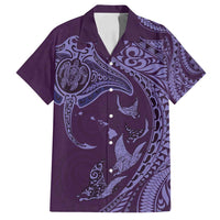 Hawaiian Manta Ray and Polynesian Tribal Tattoo Family Matching Off Shoulder Maxi Dress and Hawaiian Shirt Purple Color LT03 Dad's Shirt - Short Sleeve Purple - Polynesian Pride