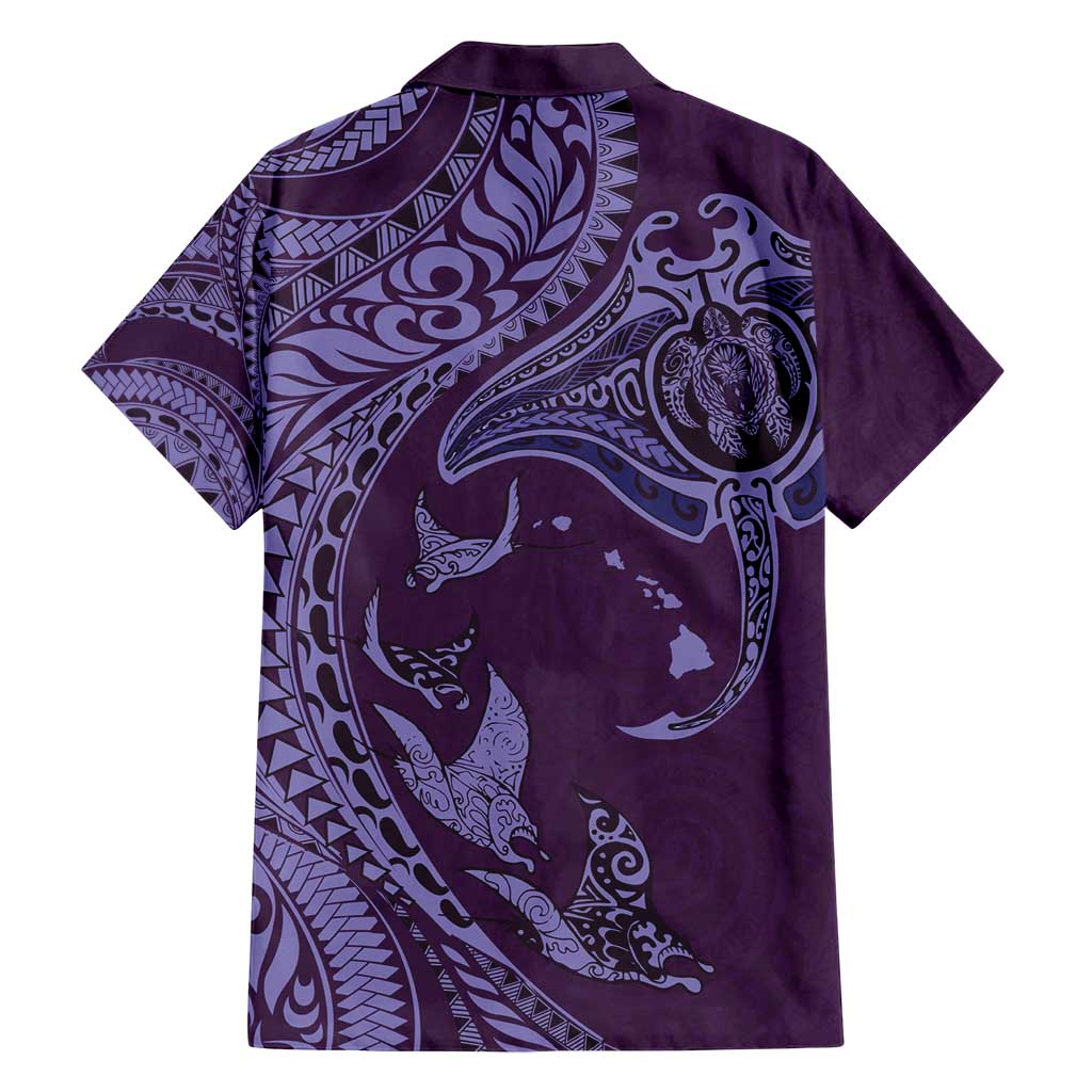 Hawaiian Manta Ray and Polynesian Tribal Tattoo Family Matching Off Shoulder Maxi Dress and Hawaiian Shirt Purple Color LT03 - Polynesian Pride