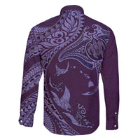 Hawaiian Manta Ray and Polynesian Tribal Tattoo Family Matching Off Shoulder Maxi Dress and Hawaiian Shirt Purple Color LT03 - Polynesian Pride