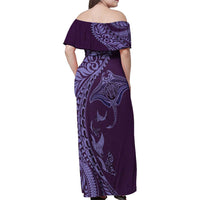 Hawaiian Manta Ray and Polynesian Tribal Tattoo Family Matching Off Shoulder Maxi Dress and Hawaiian Shirt Purple Color LT03 - Polynesian Pride