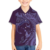 Hawaiian Manta Ray and Polynesian Tribal Tattoo Family Matching Off Shoulder Maxi Dress and Hawaiian Shirt Purple Color LT03 Son's Shirt Purple - Polynesian Pride