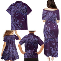 Hawaiian Manta Ray and Polynesian Tribal Tattoo Family Matching Puletasi and Hawaiian Shirt Purple Color LT03 - Polynesian Pride