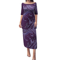 Hawaiian Manta Ray and Polynesian Tribal Tattoo Family Matching Puletasi and Hawaiian Shirt Purple Color LT03 Mom's Dress Purple - Polynesian Pride