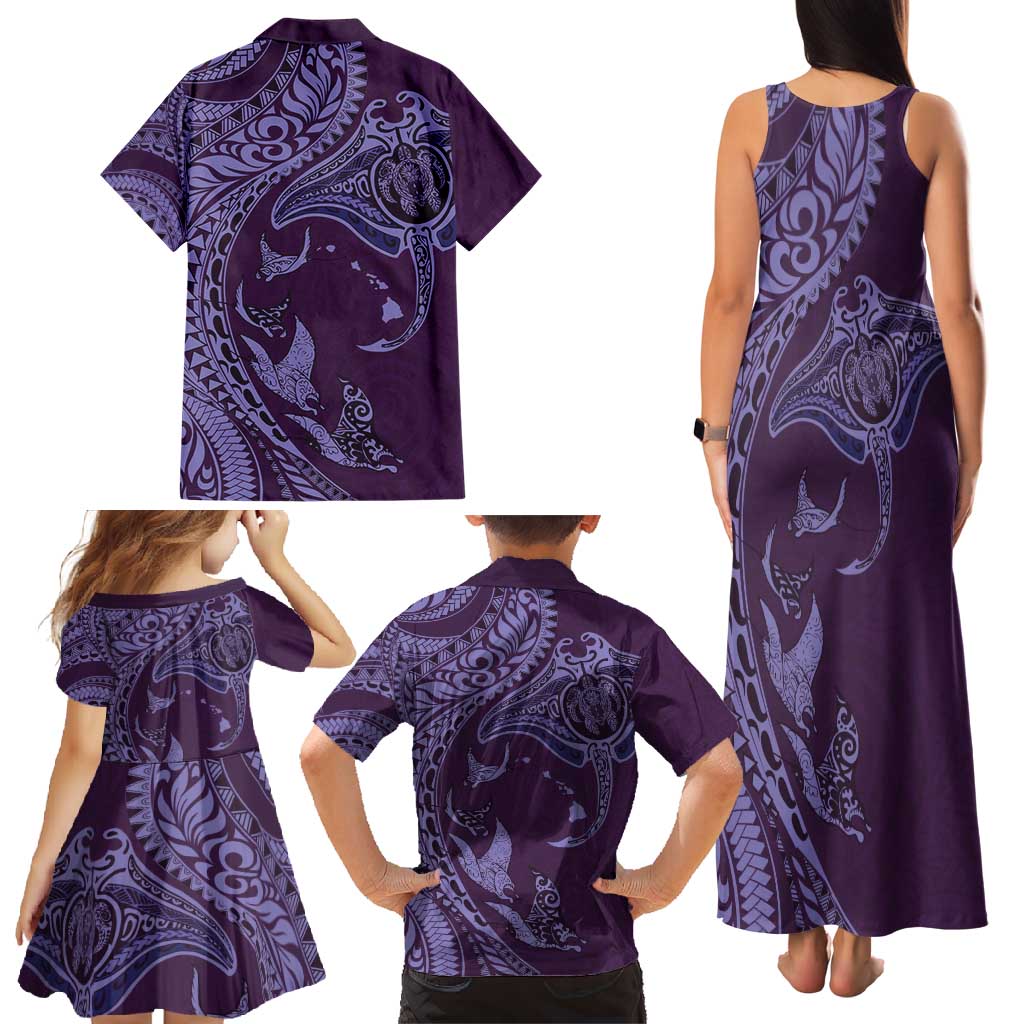Hawaiian Manta Ray and Polynesian Tribal Tattoo Family Matching Tank Maxi Dress and Hawaiian Shirt Purple Color LT03 - Polynesian Pride
