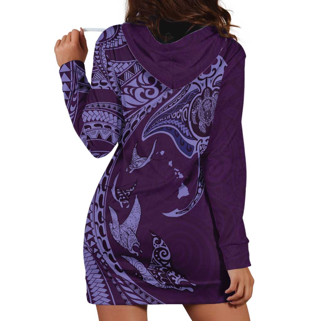 Hawaiian Manta Ray and Polynesian Tribal Tattoo Hoodie Dress Purple Color LT03 - Polynesian Pride