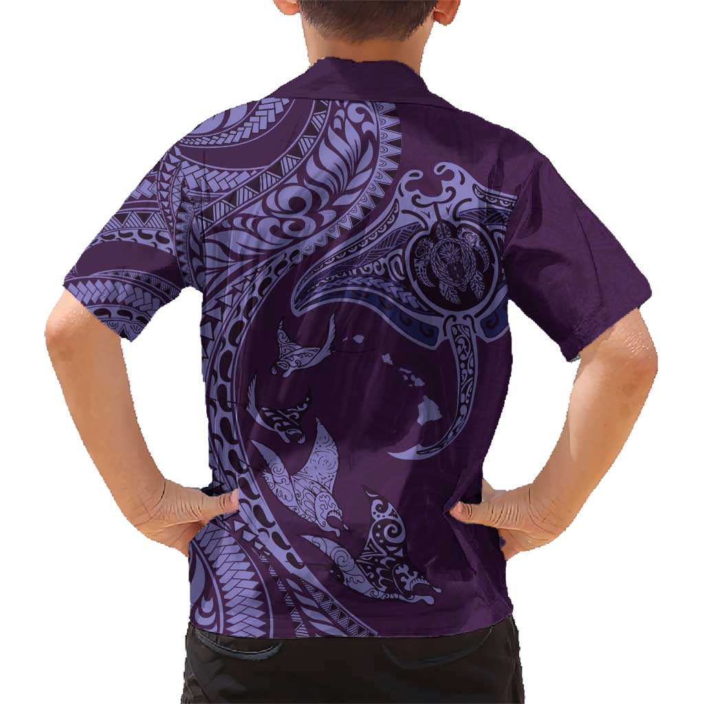 Hawaiian Manta Ray and Polynesian Tribal Tattoo Kid Hawaiian Shirt Purple Color LT03 - Polynesian Pride