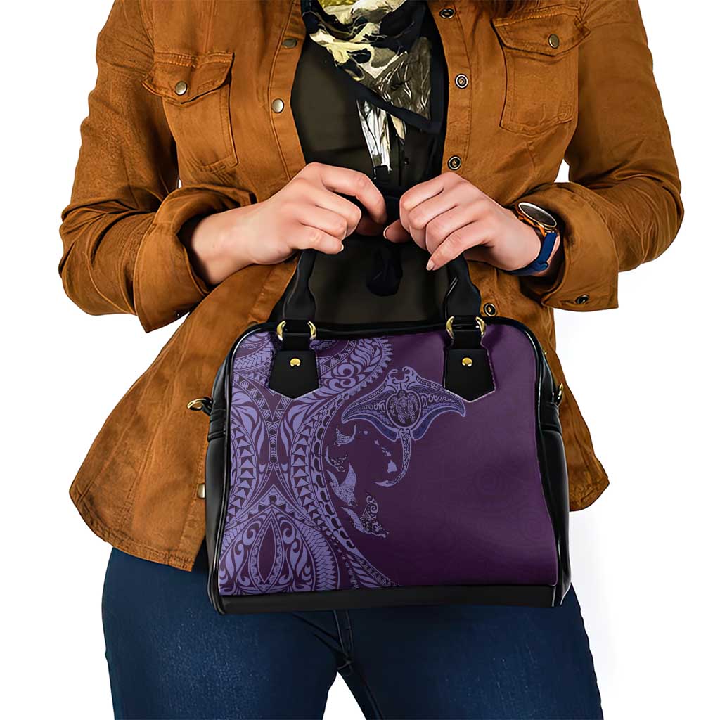 Hawaiian Manta Ray and Polynesian Tribal Tattoo Shoulder Handbag Purple Color LT03 - Polynesian Pride