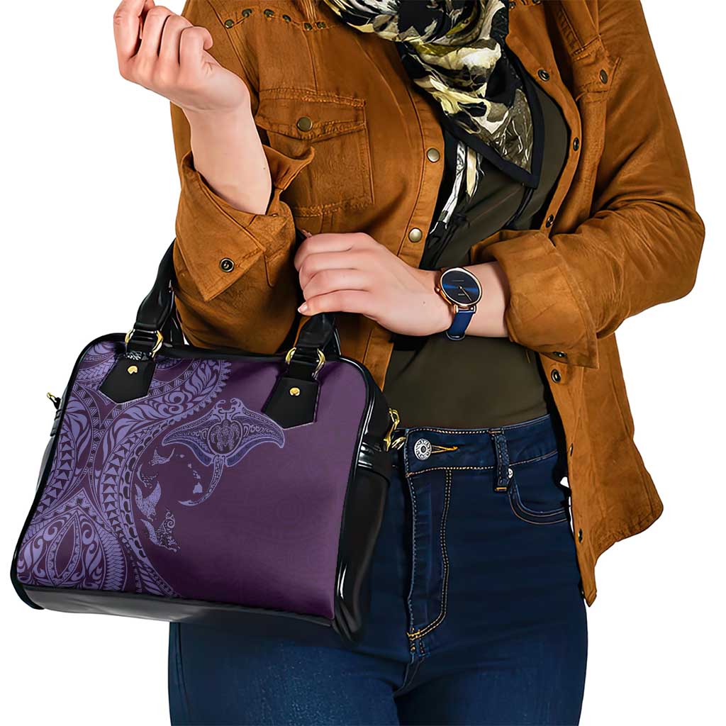 Hawaiian Manta Ray and Polynesian Tribal Tattoo Shoulder Handbag Purple Color LT03 - Polynesian Pride