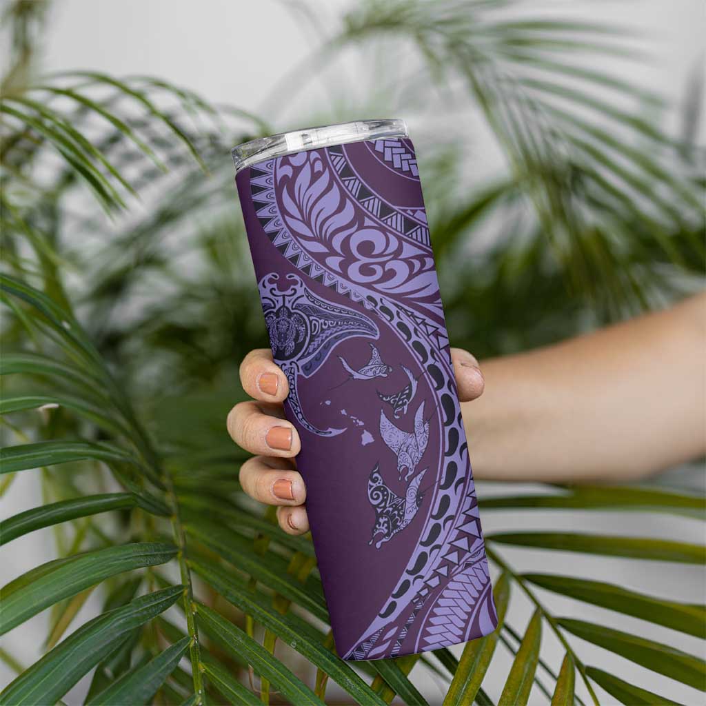 Hawaiian Manta Ray and Polynesian Tribal Tattoo Skinny Tumbler Purple Color LT03 - Polynesian Pride