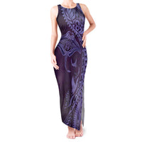 Hawaiian Manta Ray and Polynesian Tribal Tattoo Tank Maxi Dress Purple Color LT03