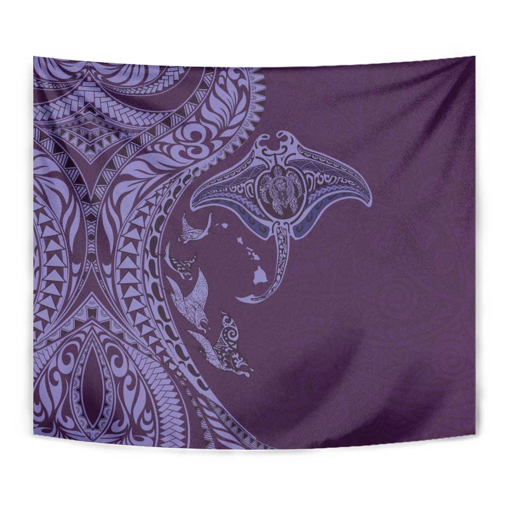 Hawaiian Manta Ray and Polynesian Tribal Tattoo Tapestry Purple Color LT03
