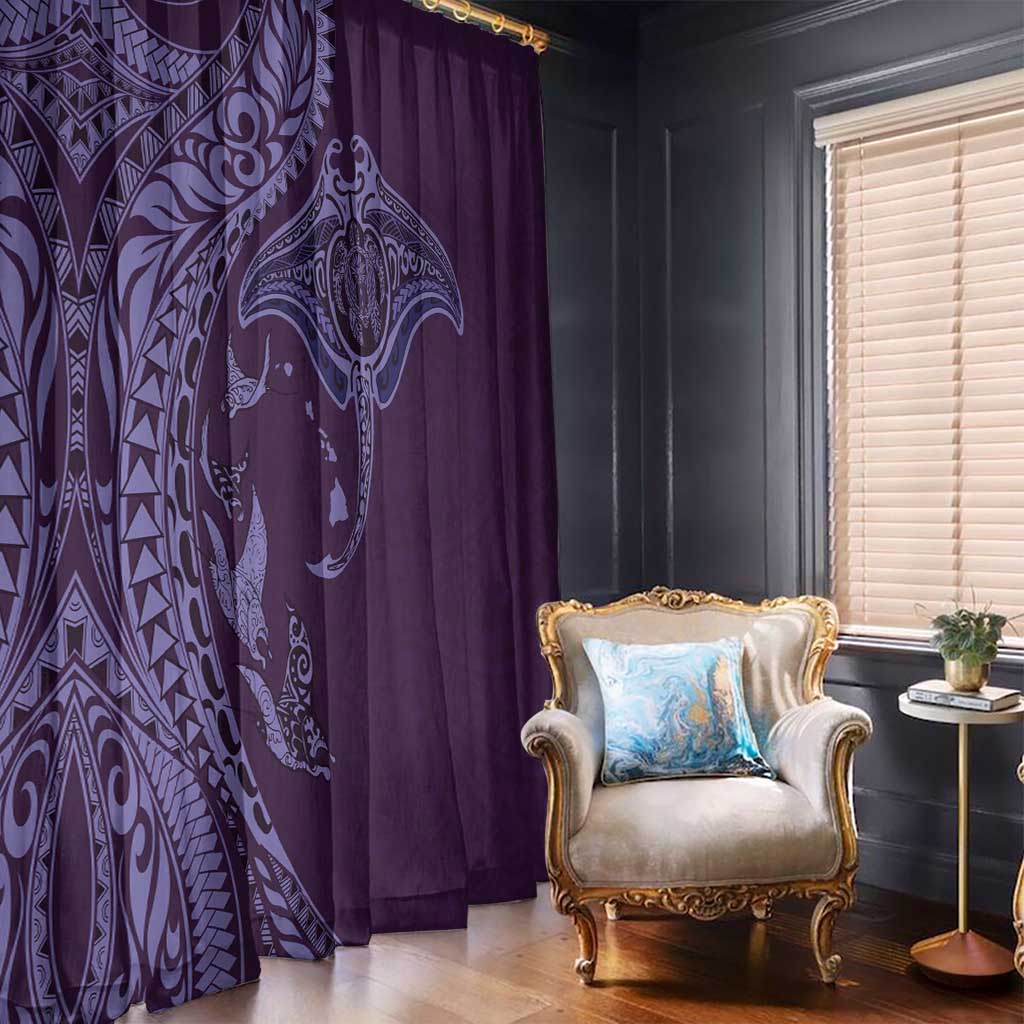 Hawaiian Manta Ray and Polynesian Tribal Tattoo Window Curtain Purple Color LT03 - Polynesian Pride