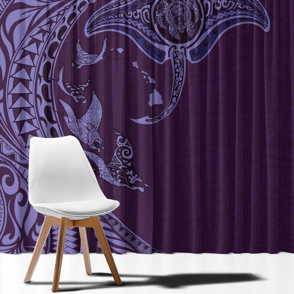 Hawaiian Manta Ray and Polynesian Tribal Tattoo Window Curtain Purple Color LT03 - Polynesian Pride