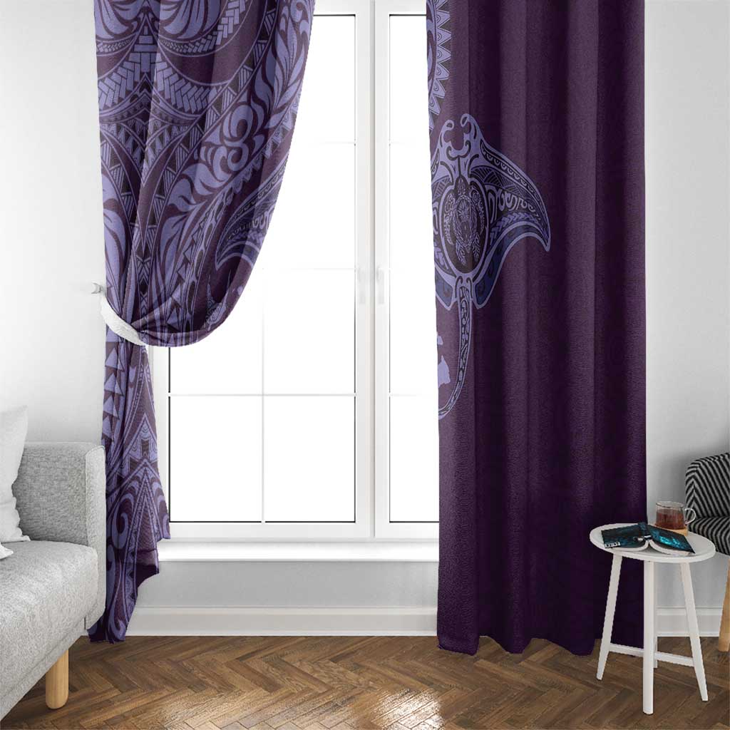 Hawaiian Manta Ray and Polynesian Tribal Tattoo Window Curtain Purple Color LT03 - Polynesian Pride