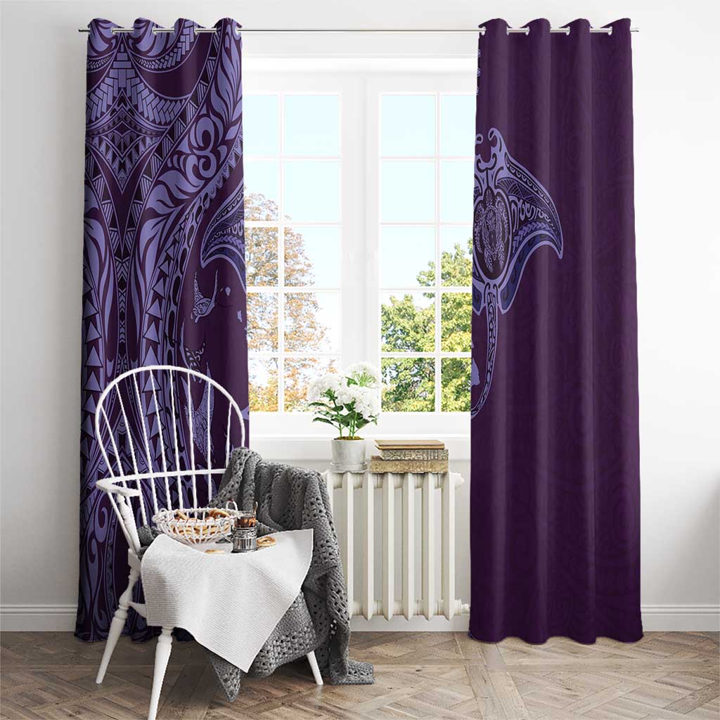 Hawaiian Manta Ray and Polynesian Tribal Tattoo Window Curtain Purple Color LT03 - Polynesian Pride