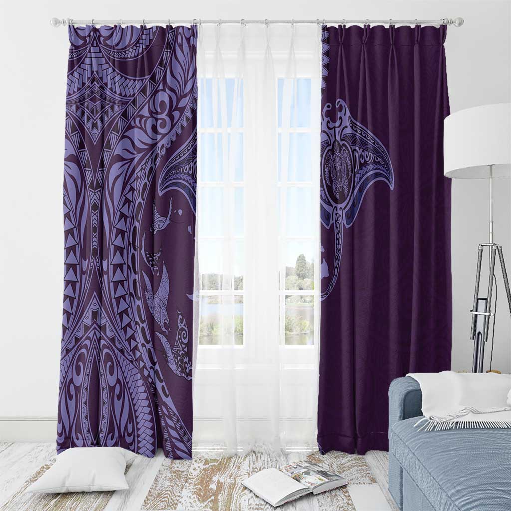 Hawaiian Manta Ray and Polynesian Tribal Tattoo Window Curtain Purple Color LT03 - Polynesian Pride