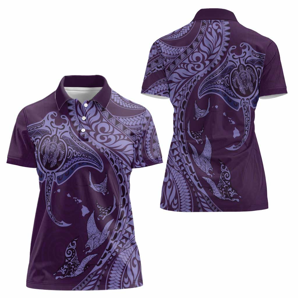 Hawaiian Manta Ray and Polynesian Tribal Tattoo Women Polo Shirt Purple Color LT03 - Polynesian Pride