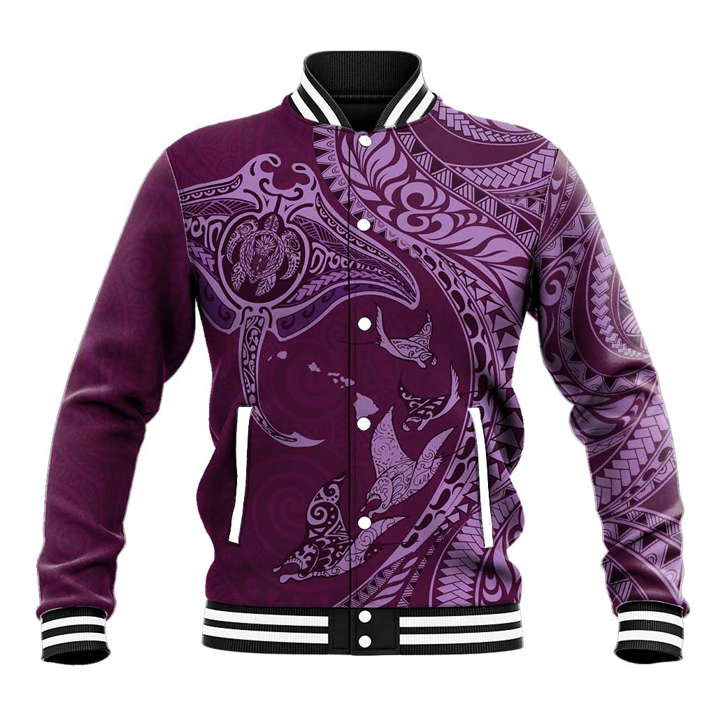 Hawaiian Manta Ray and Polynesian Tribal Tattoo Baseball Jacket Pink Color LT03