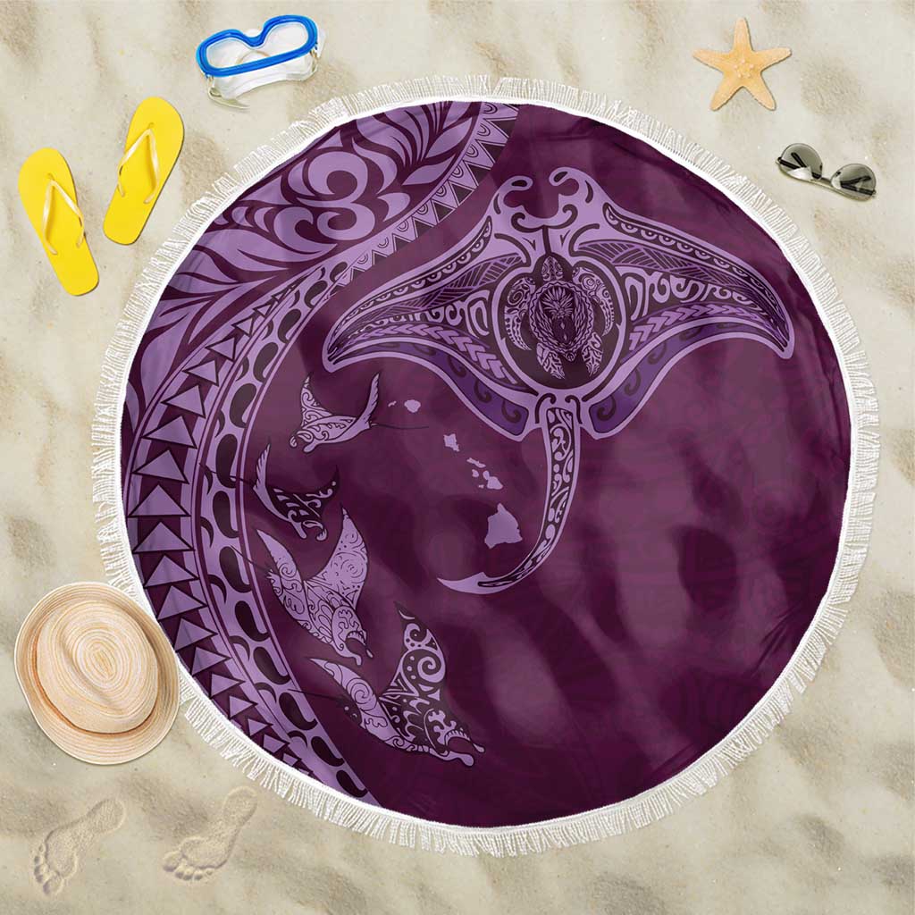 Hawaiian Manta Ray and Polynesian Tribal Tattoo Beach Blanket Pink Color LT03