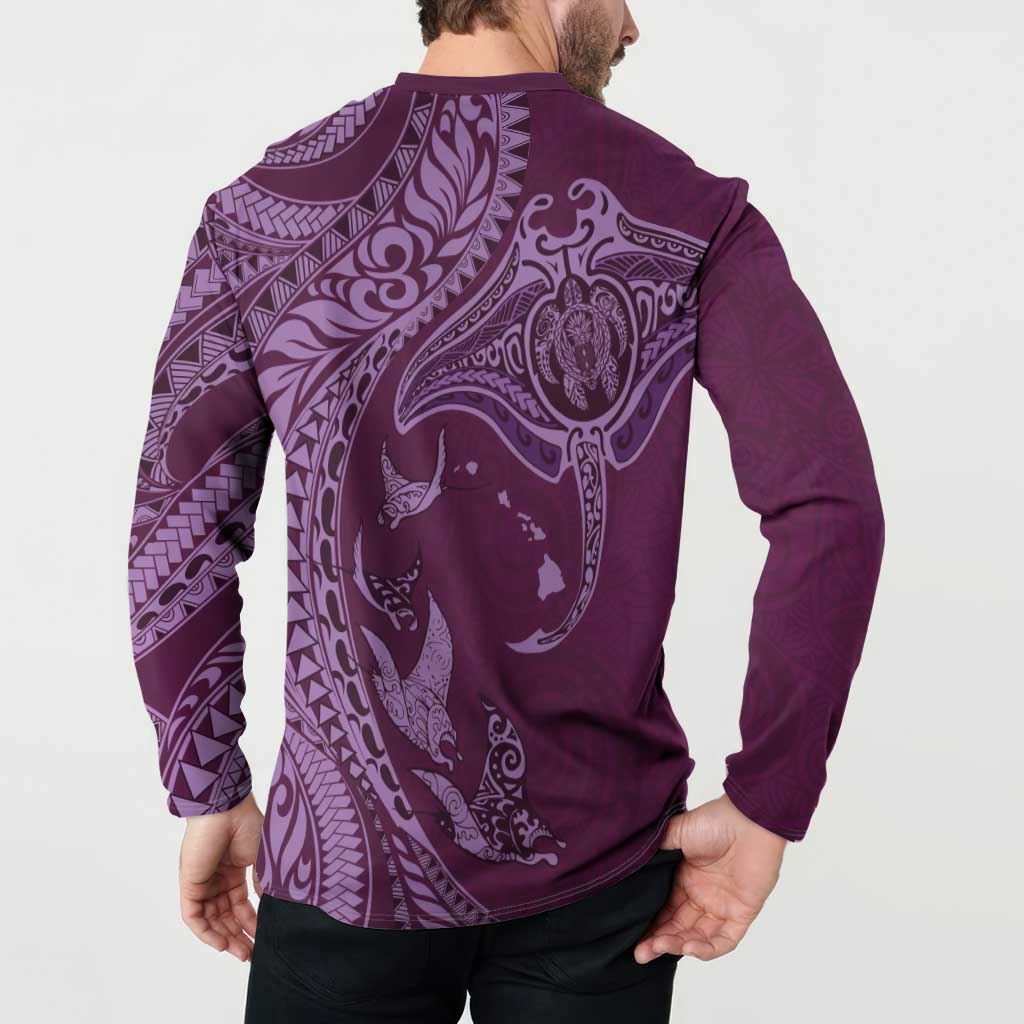 Hawaiian Manta Ray and Polynesian Tribal Tattoo Button Sweatshirt Pink Color LT03