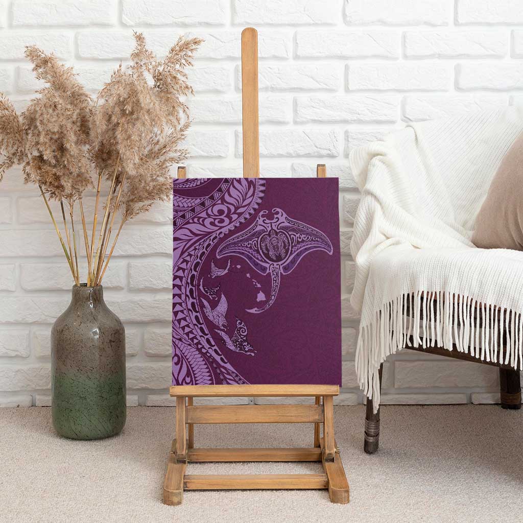 Hawaiian Manta Ray and Polynesian Tribal Tattoo Canvas Wall Art Pink Color LT03
