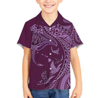 Hawaiian Manta Ray and Polynesian Tribal Tattoo Family Matching Long Sleeve Bodycon Dress and Hawaiian Shirt Pink Color LT03 Son's Shirt Pink - Polynesian Pride