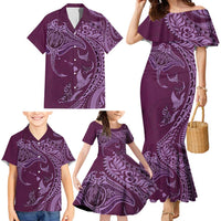 Hawaiian Manta Ray and Polynesian Tribal Tattoo Family Matching Mermaid Dress and Hawaiian Shirt Pink Color LT03 - Polynesian Pride
