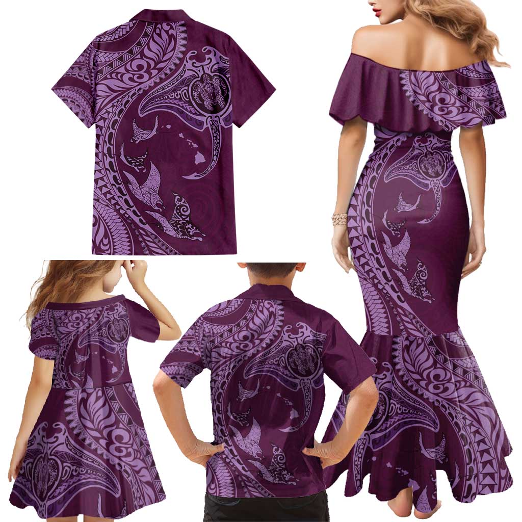 Hawaiian Manta Ray and Polynesian Tribal Tattoo Family Matching Mermaid Dress and Hawaiian Shirt Pink Color LT03 - Polynesian Pride