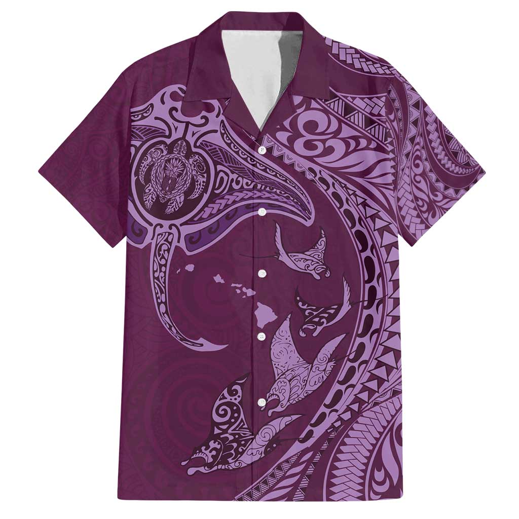 Hawaiian Manta Ray and Polynesian Tribal Tattoo Family Matching Off Shoulder Maxi Dress and Hawaiian Shirt Pink Color LT03 Dad's Shirt - Short Sleeve Pink - Polynesian Pride
