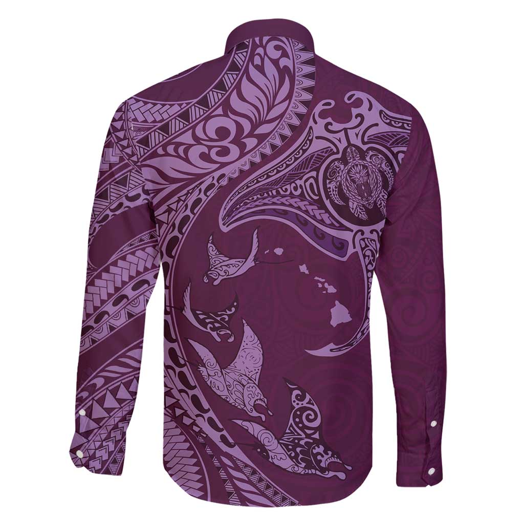 Hawaiian Manta Ray and Polynesian Tribal Tattoo Family Matching Off Shoulder Maxi Dress and Hawaiian Shirt Pink Color LT03 - Polynesian Pride