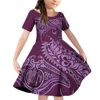 Hawaiian Manta Ray and Polynesian Tribal Tattoo Family Matching Off Shoulder Short Dress and Hawaiian Shirt Pink Color LT03 Daughter's Dress Pink - Polynesian Pride