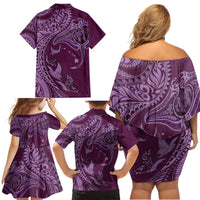Hawaiian Manta Ray and Polynesian Tribal Tattoo Family Matching Off Shoulder Short Dress and Hawaiian Shirt Pink Color LT03 - Polynesian Pride