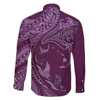 Hawaiian Manta Ray and Polynesian Tribal Tattoo Family Matching Off Shoulder Short Dress and Hawaiian Shirt Pink Color LT03 - Polynesian Pride