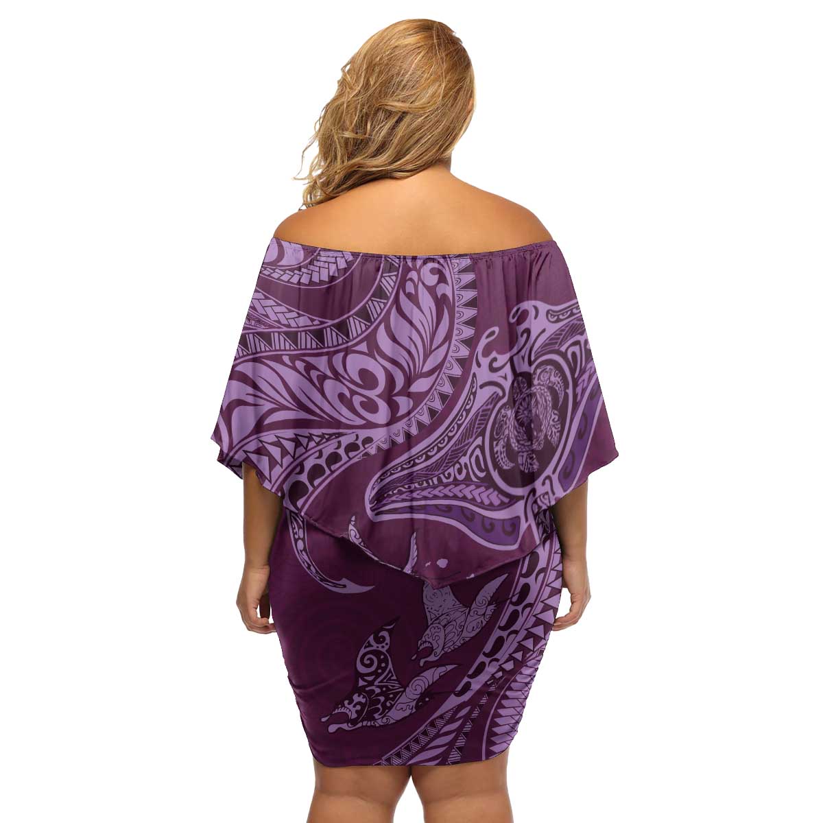 Hawaiian Manta Ray and Polynesian Tribal Tattoo Family Matching Off Shoulder Short Dress and Hawaiian Shirt Pink Color LT03 - Polynesian Pride