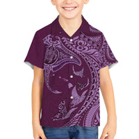 Hawaiian Manta Ray and Polynesian Tribal Tattoo Family Matching Off Shoulder Short Dress and Hawaiian Shirt Pink Color LT03 Son's Shirt Pink - Polynesian Pride