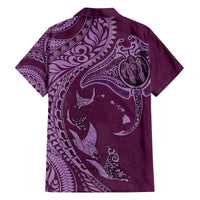 Hawaiian Manta Ray and Polynesian Tribal Tattoo Family Matching Puletasi and Hawaiian Shirt Pink Color LT03 - Polynesian Pride