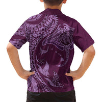 Hawaiian Manta Ray and Polynesian Tribal Tattoo Family Matching Short Sleeve Bodycon Dress and Hawaiian Shirt Pink Color LT03 - Polynesian Pride